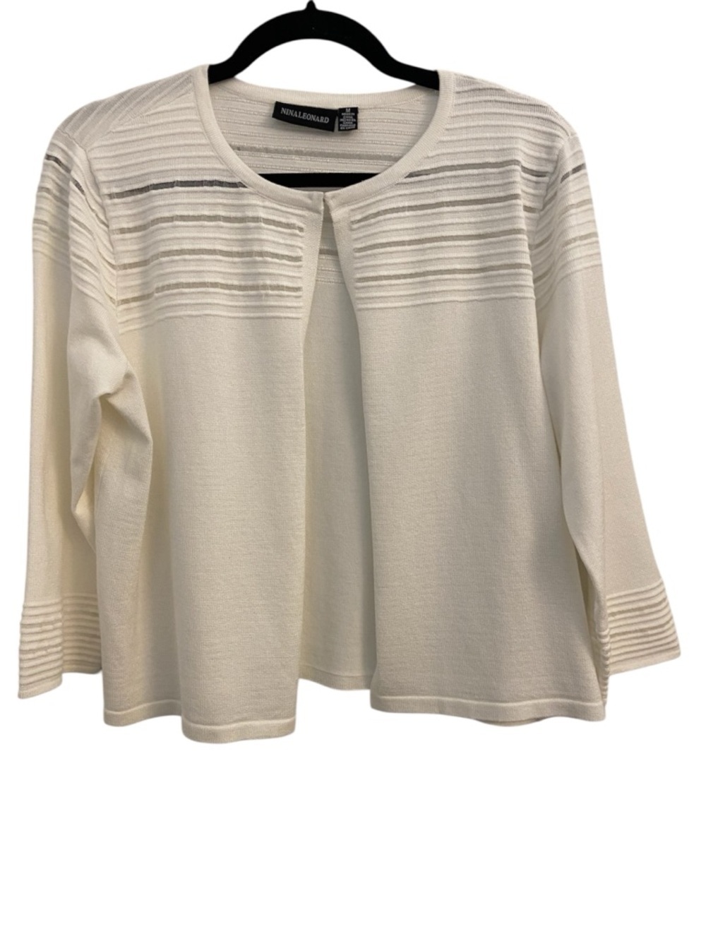 Nina Leonard Ivory Sweater Knit 3/4 Sleeve Bolero Shrug Cardigan Size M New